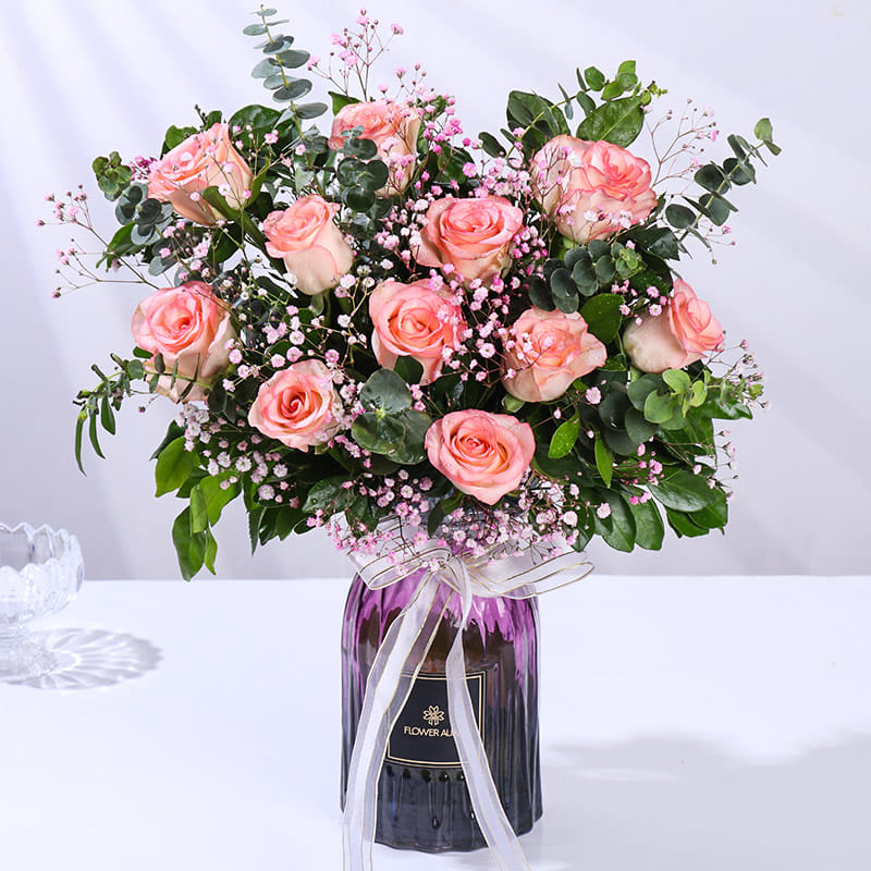 Vase Of Elegant Pink Roses
