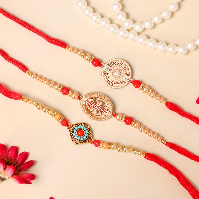 Veer Ji Rakhi Set - Set of 3 Designer Rakhis with Roli Chawal