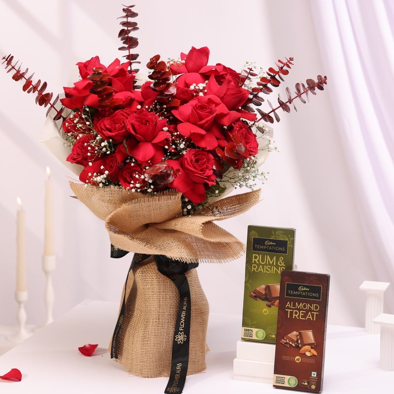 Velvet Desire Rose Bouquet N Chocolates Combo