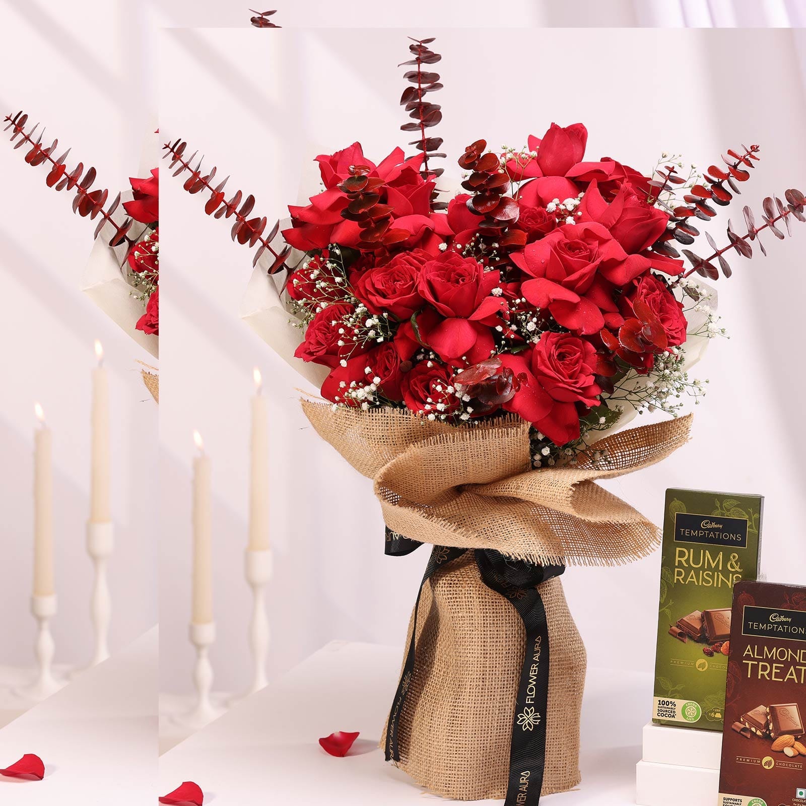 Velvet Desire Rose Bouquet N Chocolates Combo