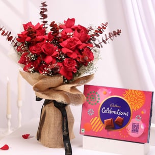 Velvet Desire Rose Bouquet With Choco Box