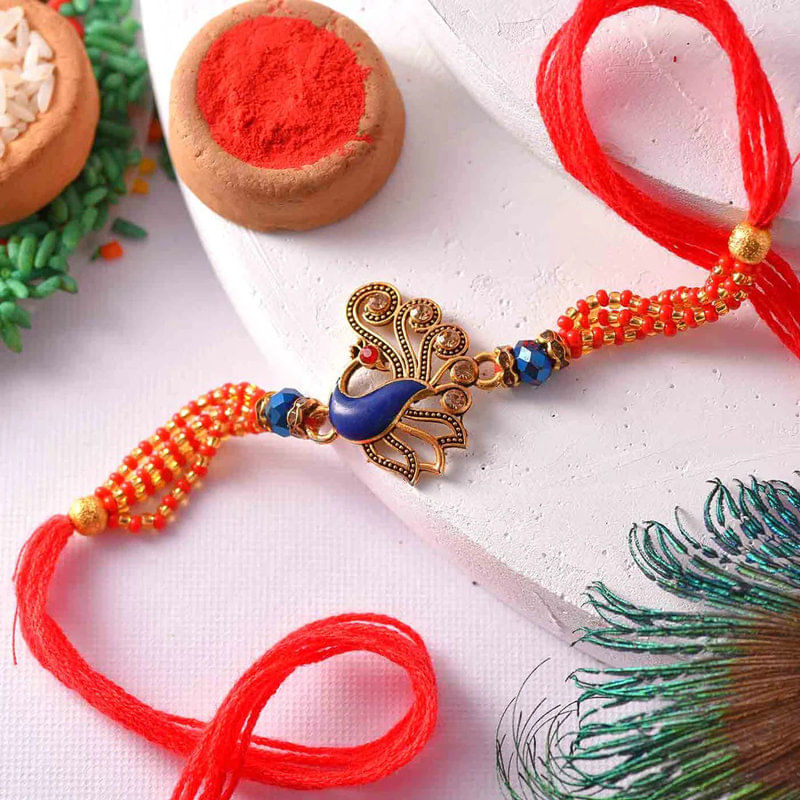 Vibrant Beaded Peacock Rakhi