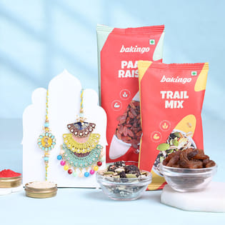Vibrant Bhai Bhabhi Rakhis Paan Raisin N Trail Mix
