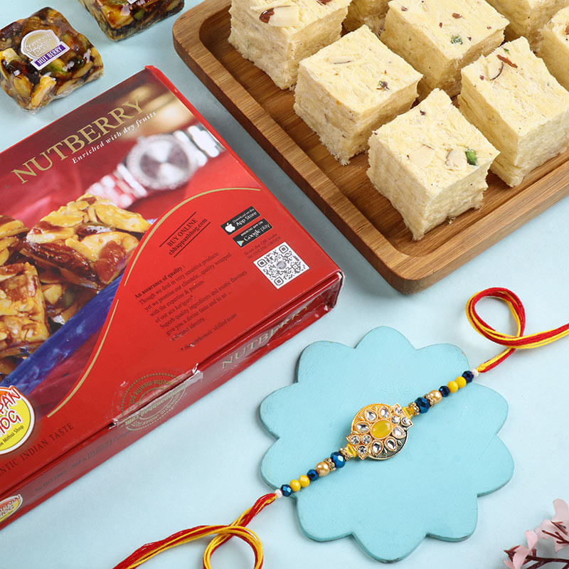 Vibrant Charm Rakhi With Soan Papdi N Nutberry
