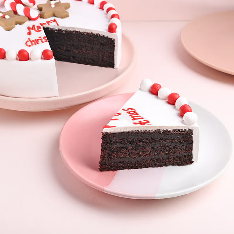 Slice View of Merry Christmas Chocolate Cake