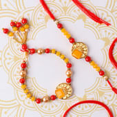 Traditional Golden Beaded Couple Rakhi