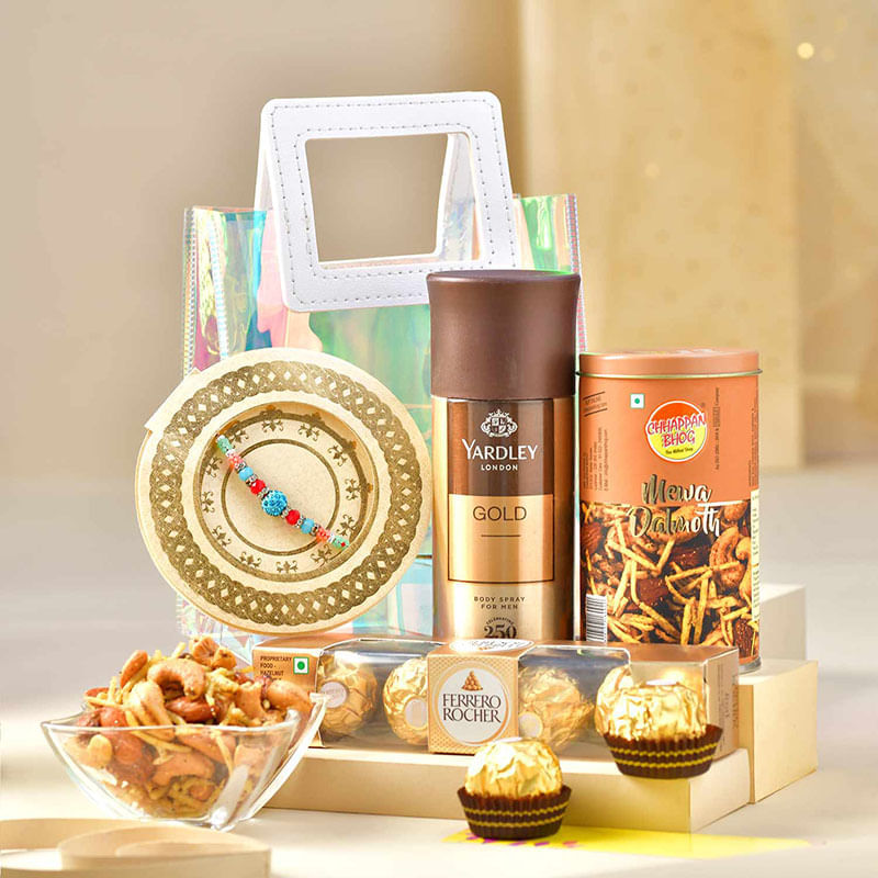 Vibrant Designer Rakhi N Treats Hamper