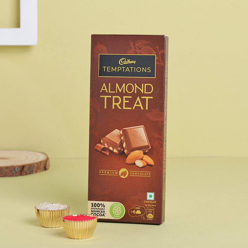 Vibrant Designer Rakhi With Almond Chocolate Bar