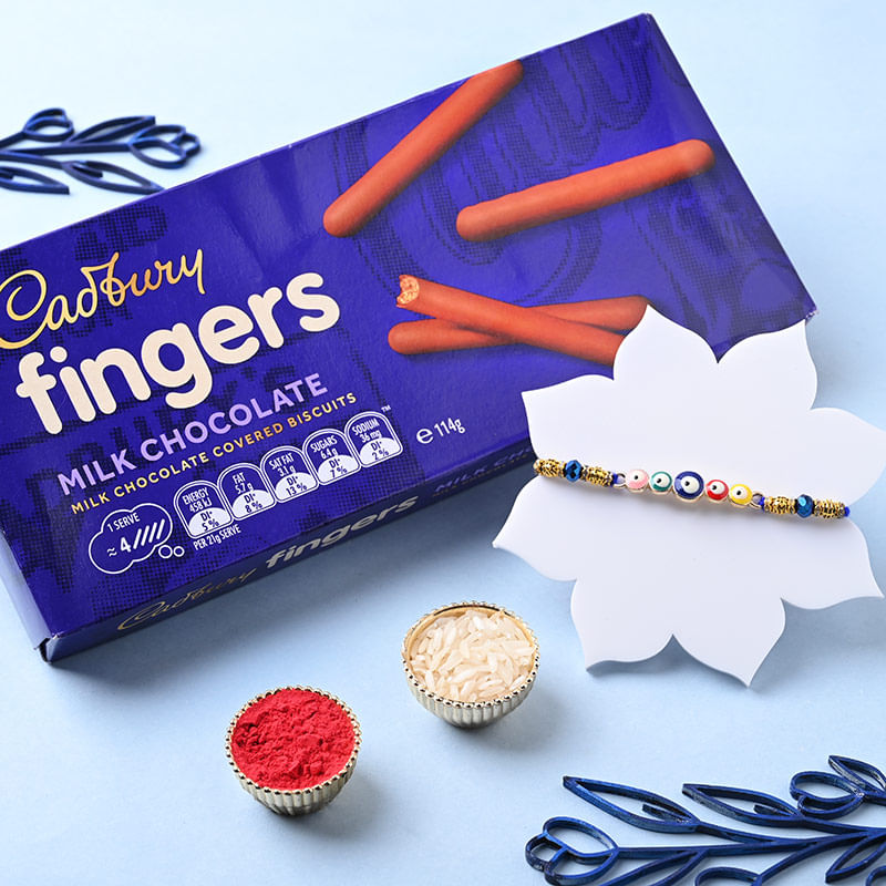 Evil Eye Rakhi With Cadbury Fingers Milk Chocolate