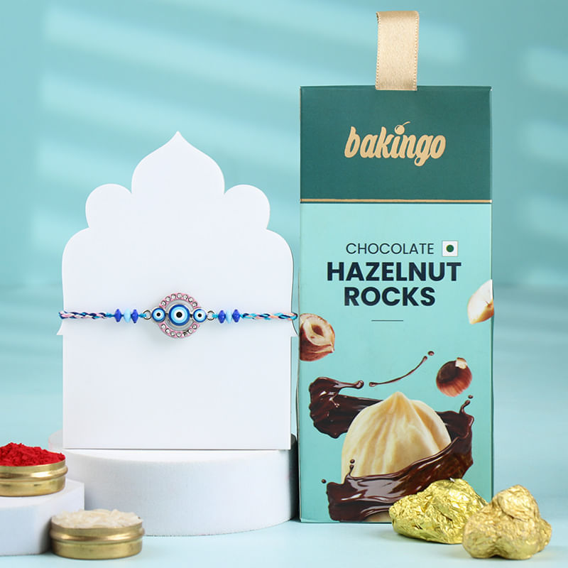 Vibrant Evil Eye Rakhi With Chocolate-Singapore