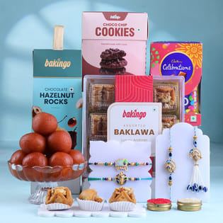 Vibrant Family Rakhis N Sweet Treats Hamper
