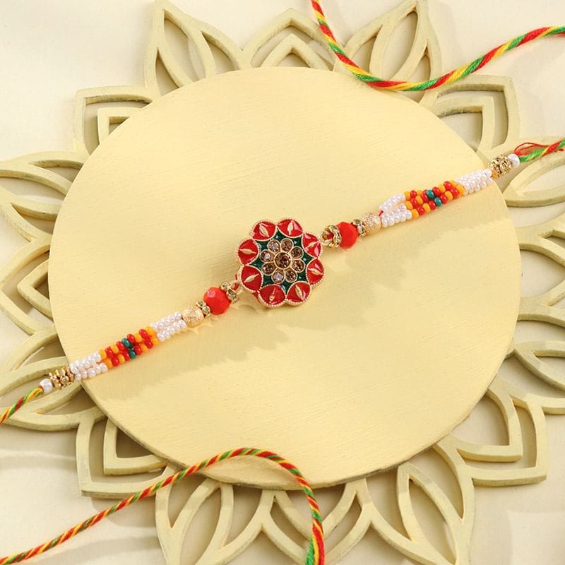 Vibrant Floral Beads N Braided Rakhi