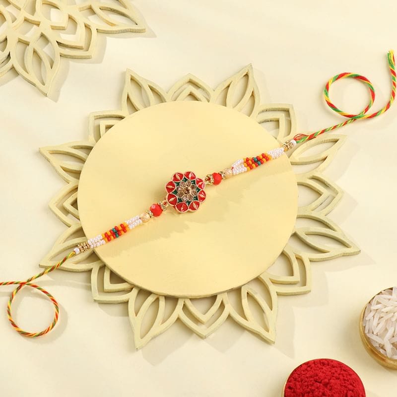 Vibrant Floral Beads N Braided Rakhi