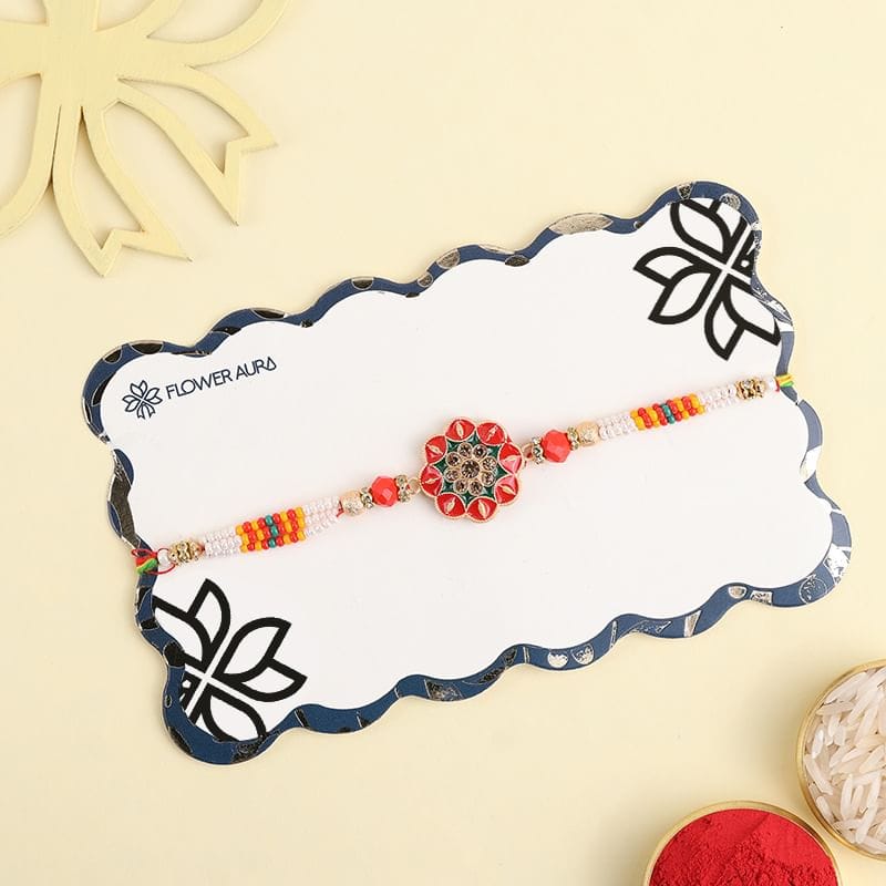 Vibrant Floral Beads N Braided Rakhi
