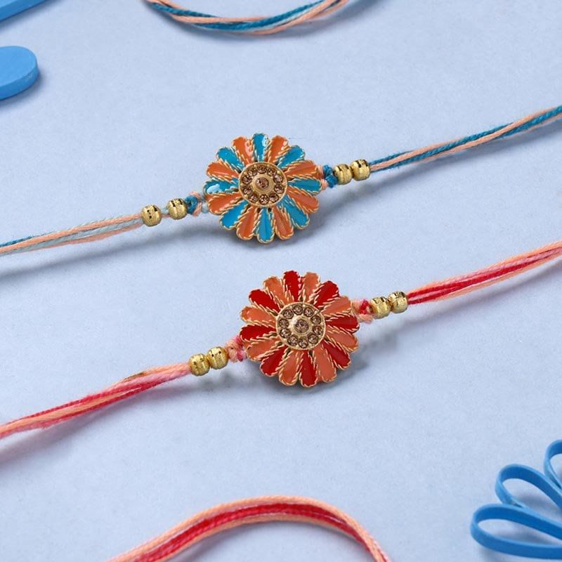 Vibrant Floral Charm Rakhi Duo