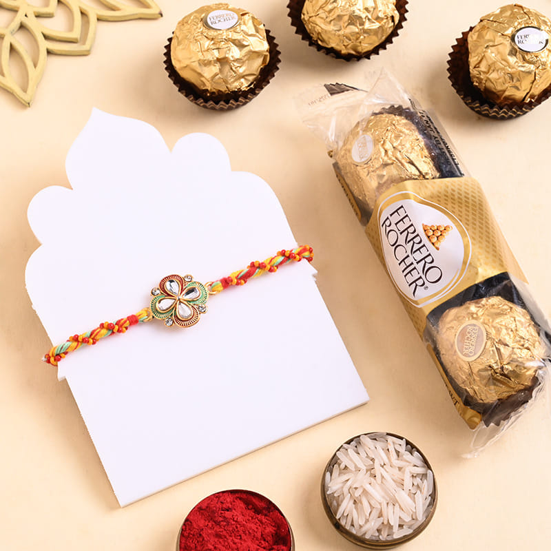 Vibrant Floral Rakhi With Ferrero Rocher
