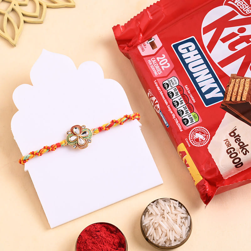 Floral Motif Rakhi With Kitkat Chocolate