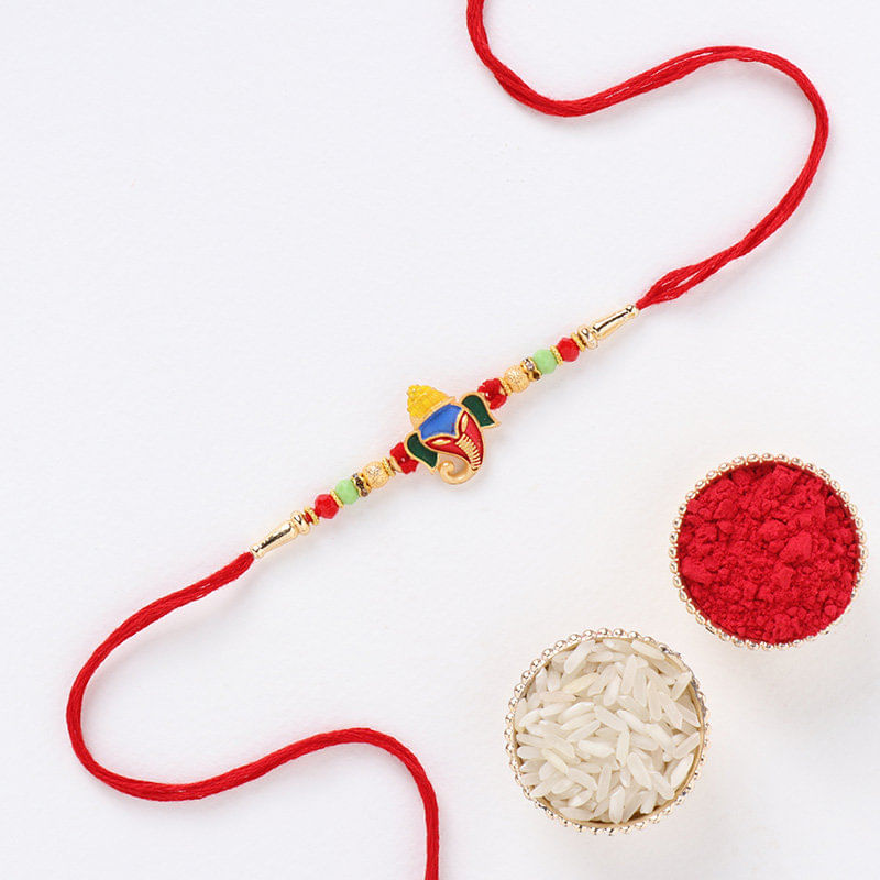 Vibrant Ganesha idol Rakhi with Roli Chawal