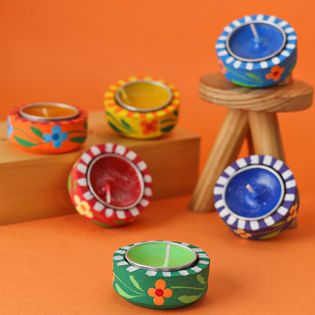 Vibrant Handpainted Wax Diyas-UK