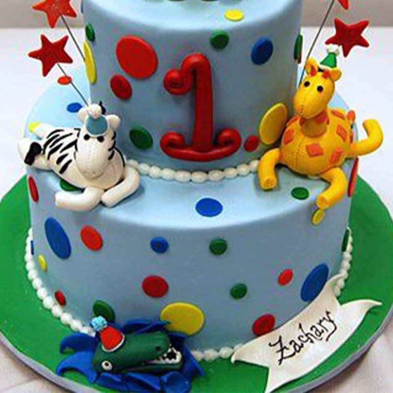 Vibrant Jungle Theme Fondant Kids Cake - Bottom View