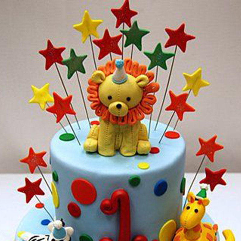 Vibrant Jungle Theme Fondant Kids Cake - Top View 