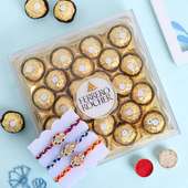 Vibrant Kundan Rakhi Trio With Chocolates