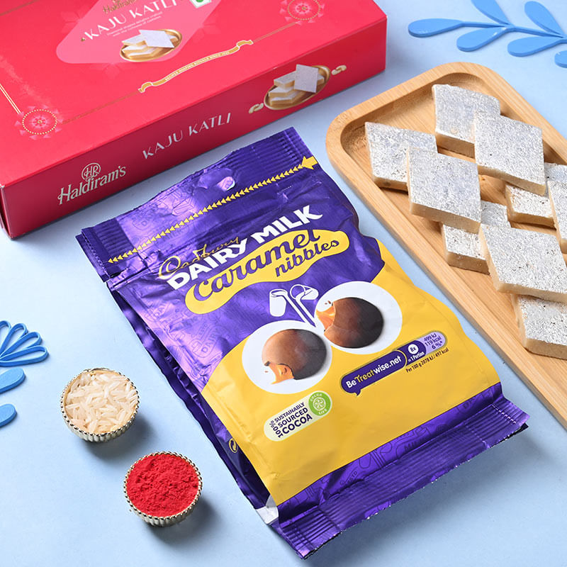 Kaju Katli with Cadbury Caramel Nibbles for Brother