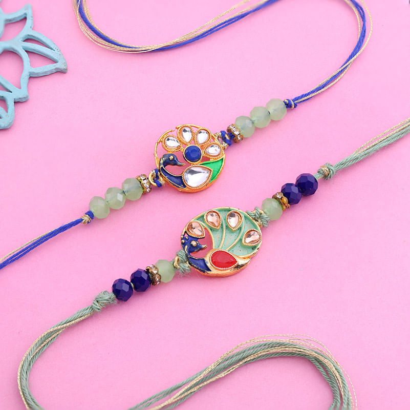 Vibrant Peacock Rakhi Duo