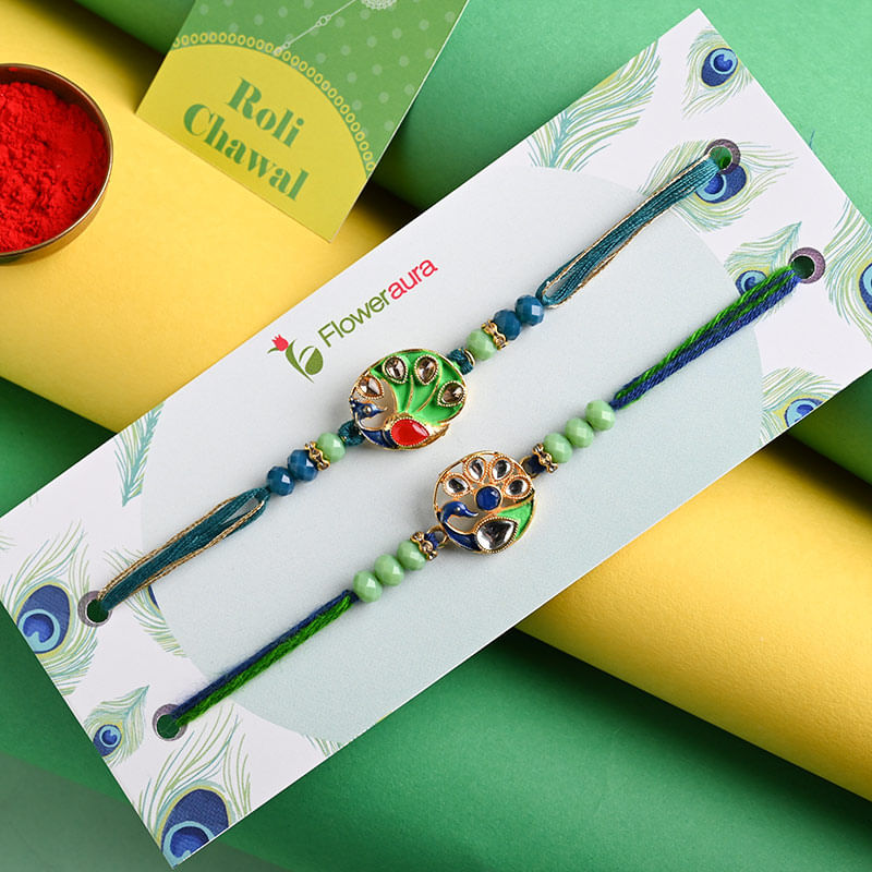 Order Vibrant Peacock Rakhi Duo Online - Fancy Rakhi