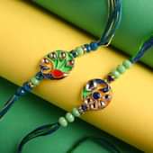 Designer Vibrant Peacock Rakhi Duo Online - Fancy Rakhi