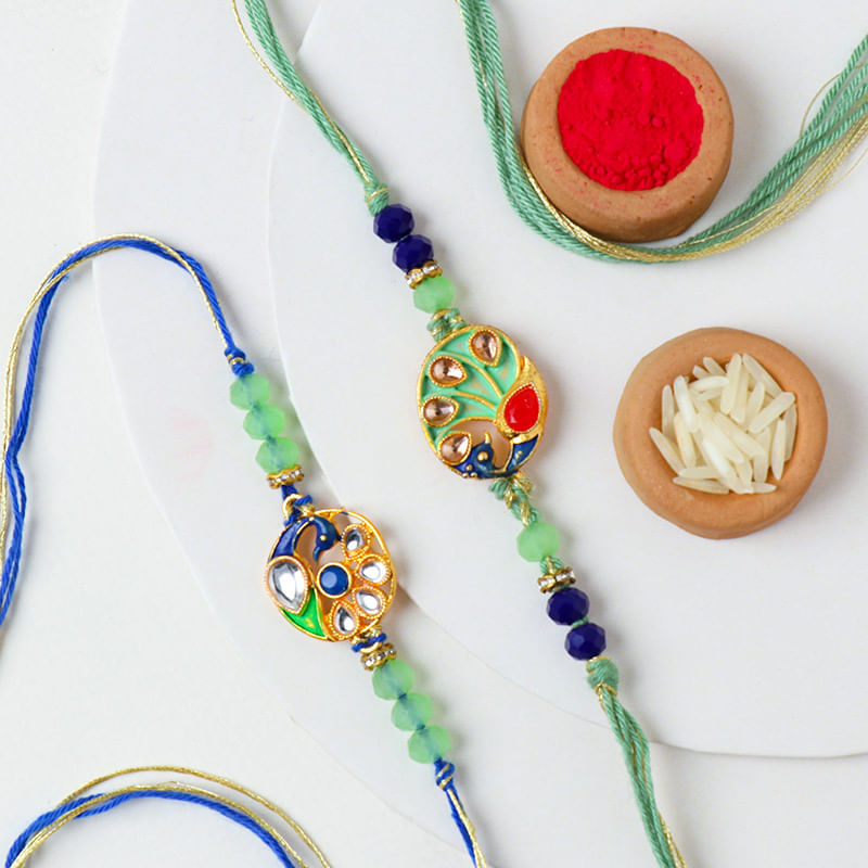 Meenakari Peacock Rakhi for Twins Brother
