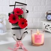 Vibrant Pink Gerberas N Scented Candle Combo