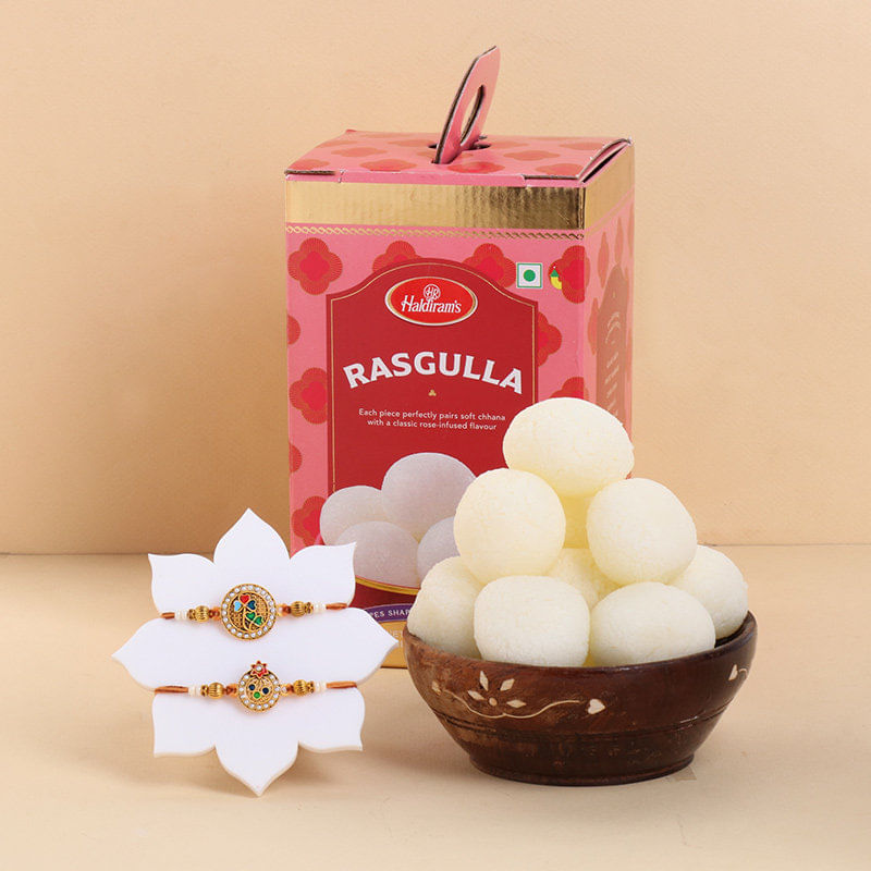 Send Online Rakhi with Haldirams Rasgulla to UK