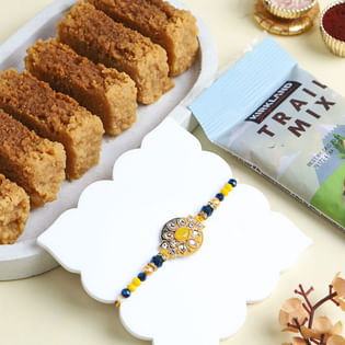 Vibrant Rakhi With Milk Cake N Trail Mix