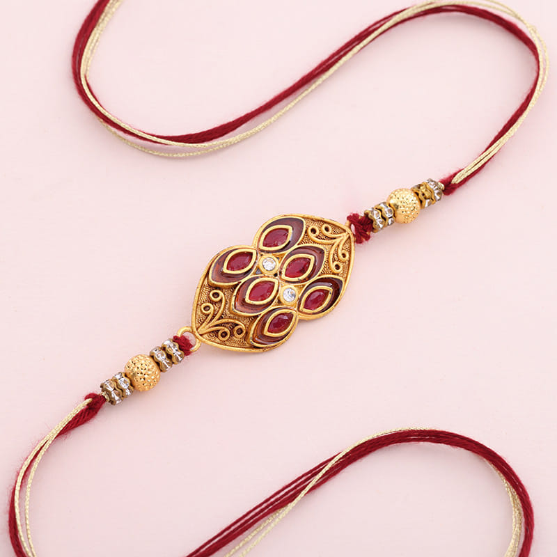 Antique Red N Gold Stone Rakhi
