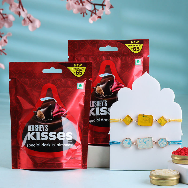 Vibrant Stones Rakhi Duo With Sweet Delights