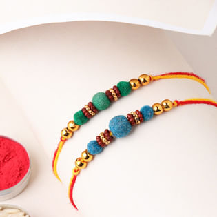 Vibrant Velvet Beads Rakhi Set - Set of 2 Rakhi