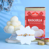 Vibrant Yellow Bliss Rakhi With Rasgullas