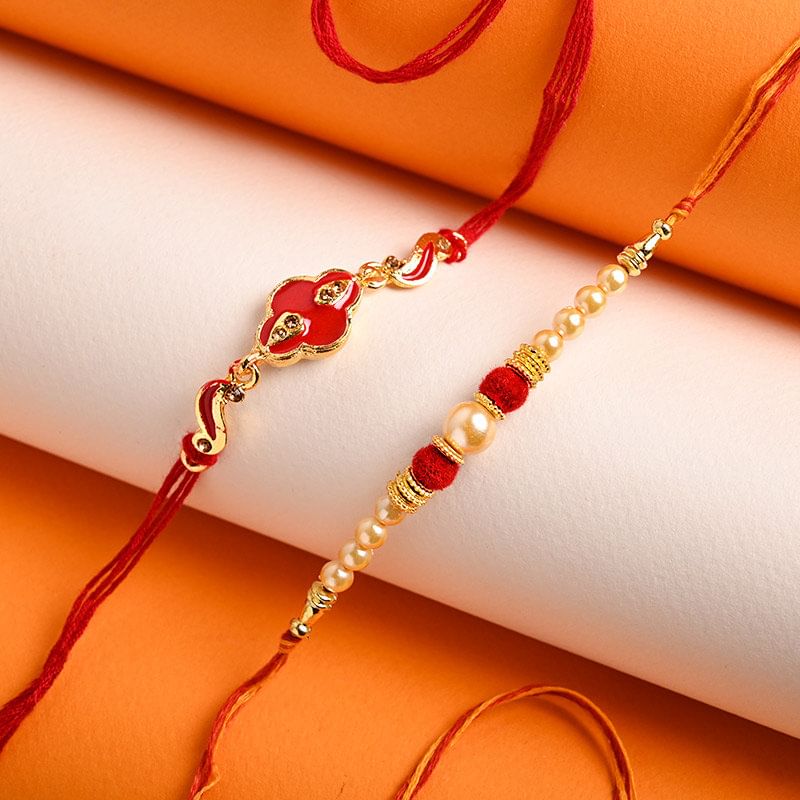 Buy Vibrantly Unique Red N White Rakhis For Brother - Set of 2 rakhi