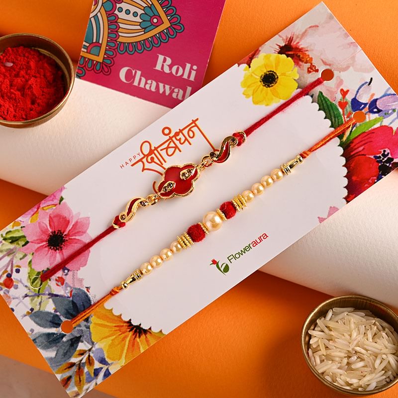 Order Set of 2 rakhi Online For Brother - Vibrantly Unique Red N White Rakhis