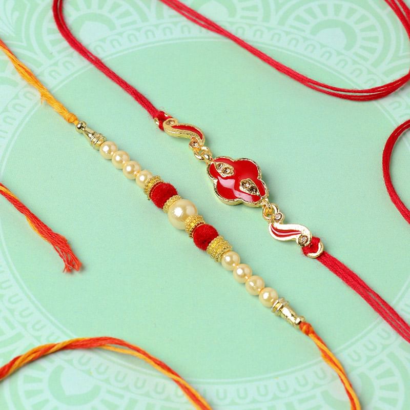 Set of 2 Vibrantly Unique Red N White Rakhis