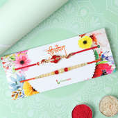 Set of 2 Vibrantly Unique Red N White Rakhis With Roli And Chawal