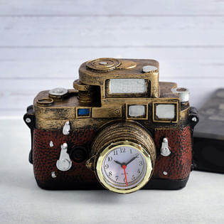 front view of Vintage Clock Camera Decor