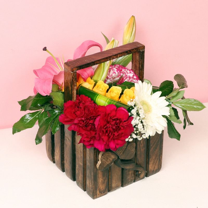 Mixed Flower Basket For Valentine Day