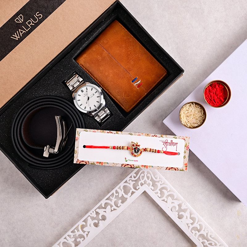 Wallet Belt N Watch With Studded Kanha Rakhi