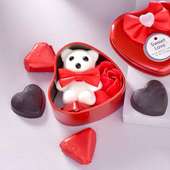 valentine's love teddy & roses box  with handmade assorted chocolates