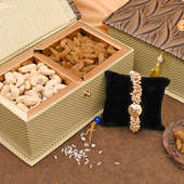 Whie Beaded Rakhi & Cashews and Raisins Combo - Bracelet Designer Rakhi Premium Box