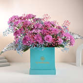 Arrangement of Purple Daisy Flower in Blue Box
