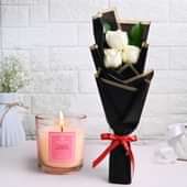 Whispering White Roses With Scented Candle