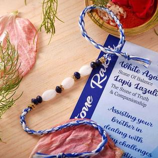White Agate And Lapis Lazuli Rakhi